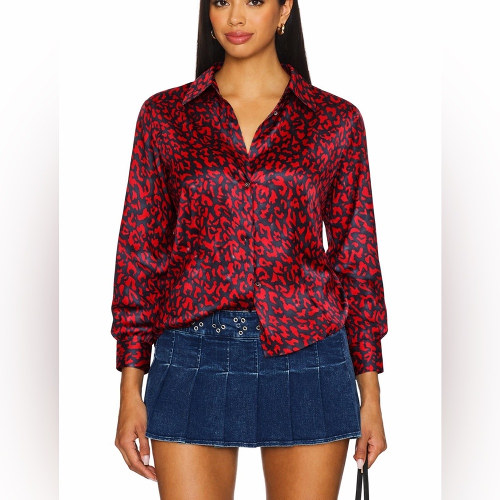 Tara Jarmon Red & Navy Leopard Print Top